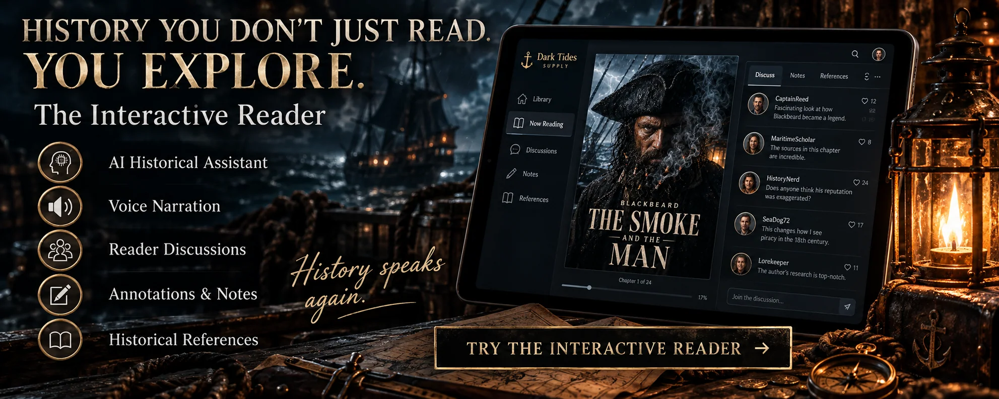 Dark Tides Interactive Reader on a tablet