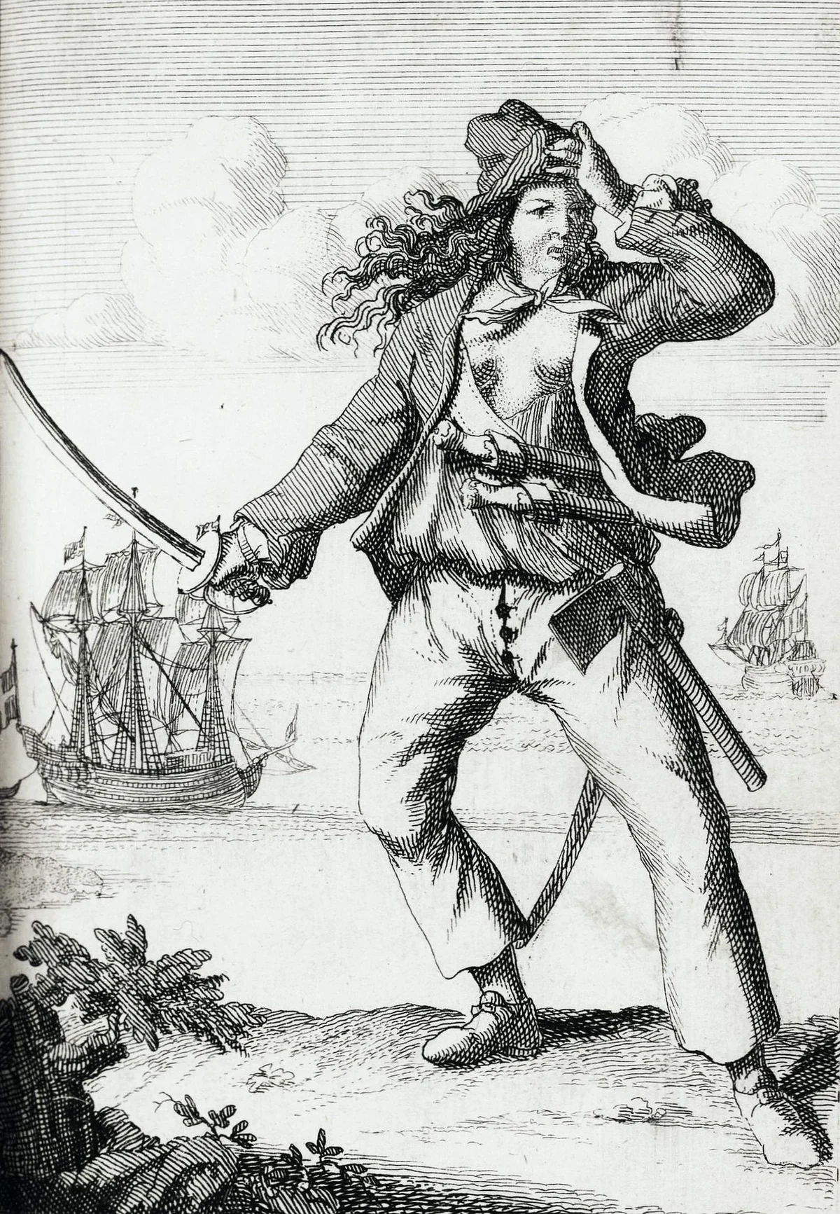 Early engraving traditionally identified as Mary Read holding a cutlass