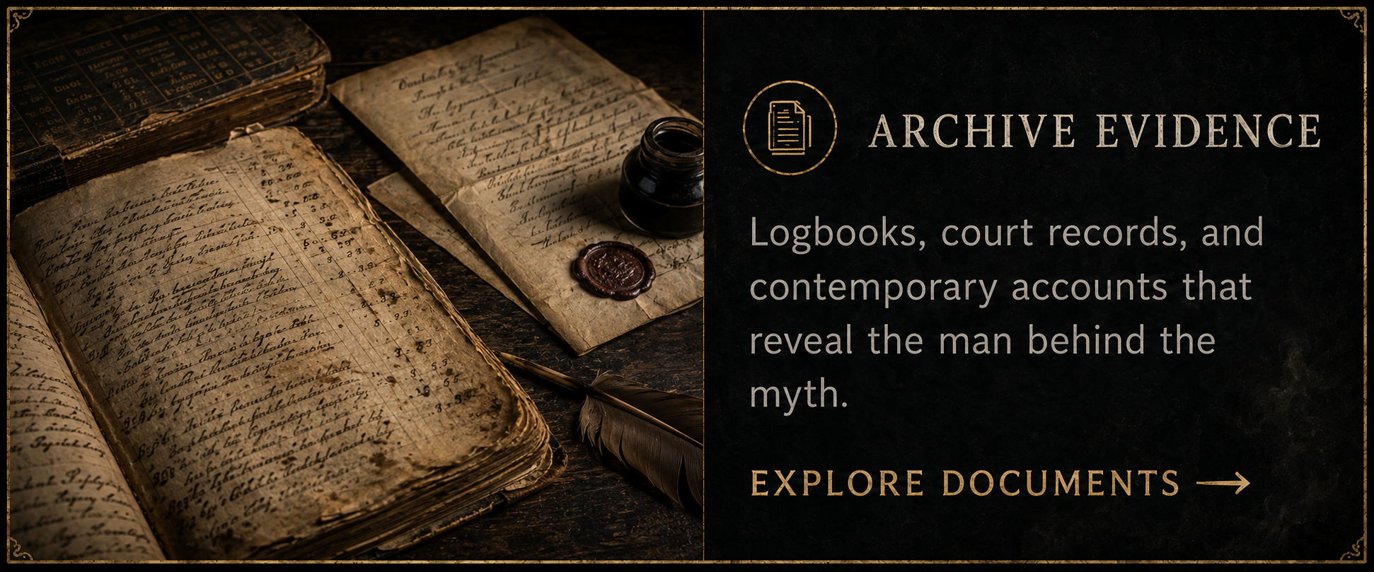 Historic logbooks, handwritten records, ink, and a sealing stamp